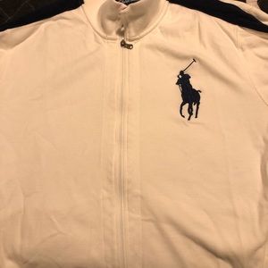 Men’s Polo Zipup- white, blue